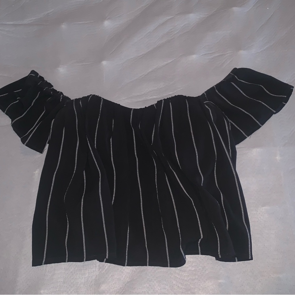 Black with White stripes  strapless flowy crop top